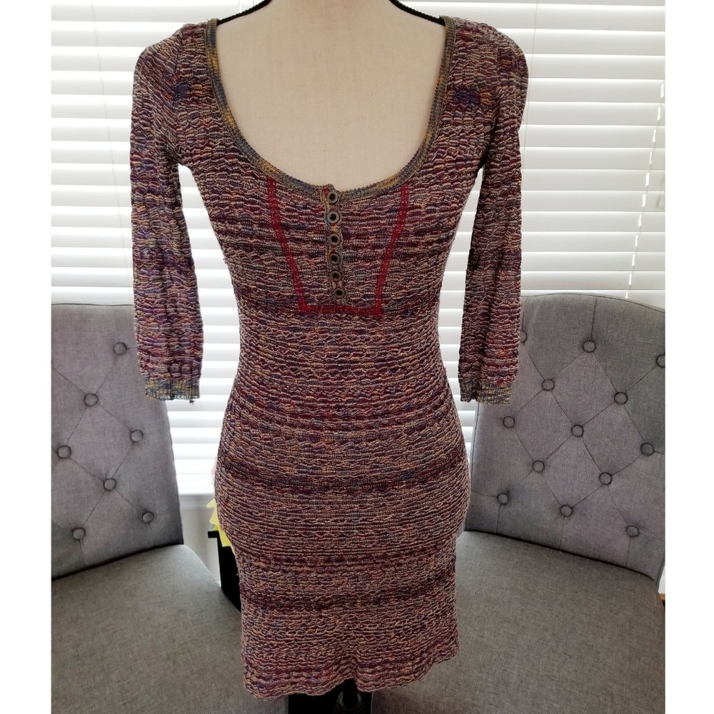 Free People Fitted Henley Multicolor Knit Dress
